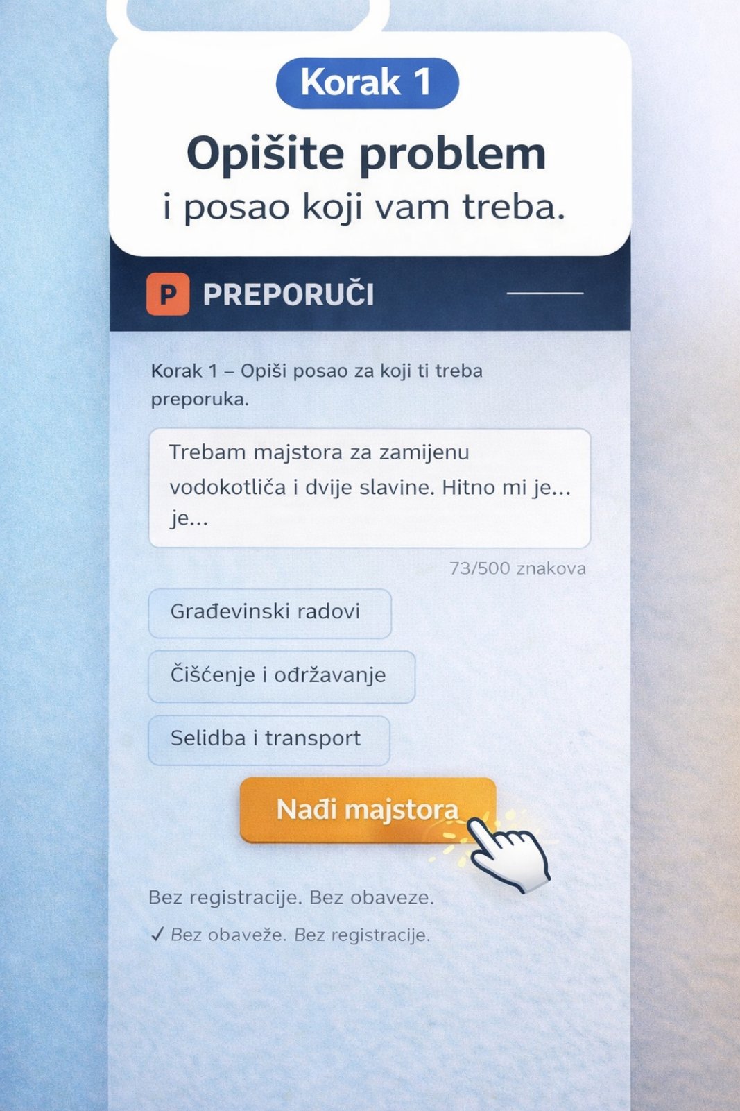 Korak 1 - Opišite problem i posao koji vam treba