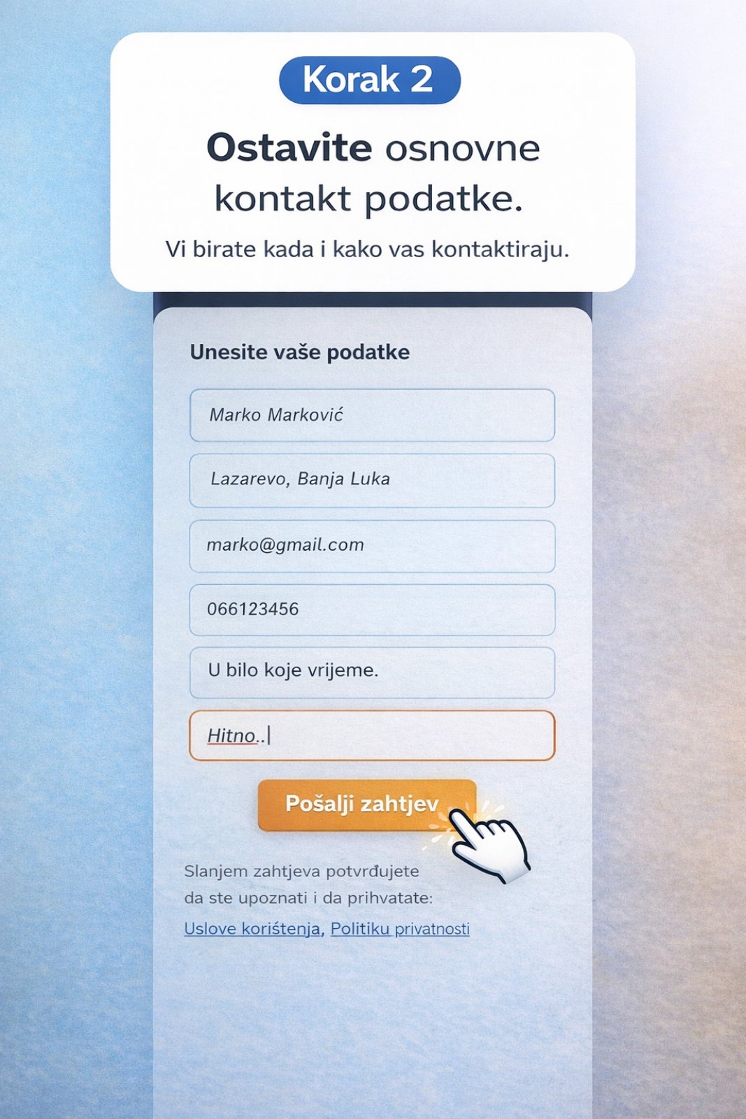 Korak 2 - Popunite svoje podatke